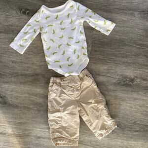 Gymboree long sleeve alligator onesie and Old Navy lined khakis 6-12M